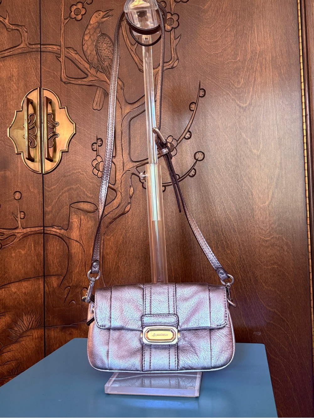 b. makowsky Metallic Silver Crossbody Bag